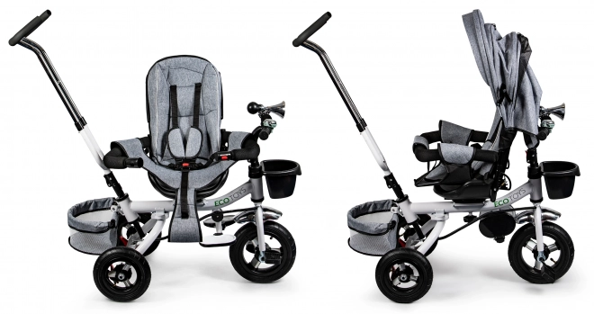 Triciclu rotativ 360° Grey Delux cu acoperiș
