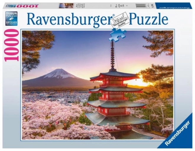 Puzzle Ravensburger priveliște cu cireșe în floare Fuji