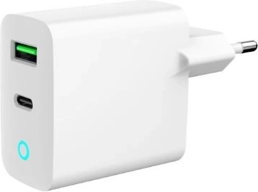 încărcător de rețea USB‑A/USB‑C 20 W cu LED, PD și QC 3.0, alb
