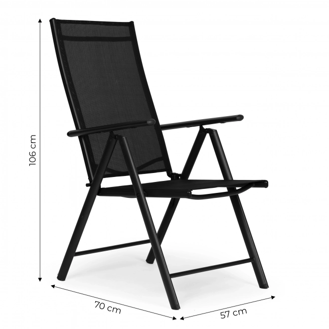 Set de 4 scaune de grădină pliabile, oțel, spătar reglabil, negru