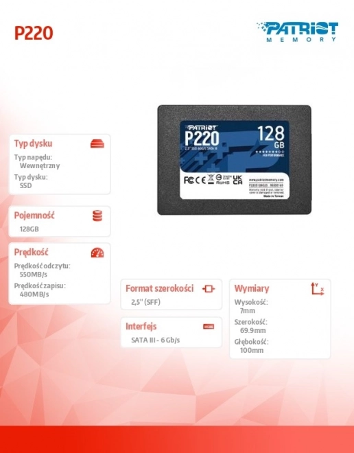 Dysk SSD 128 GB Patriot P220 SATA III