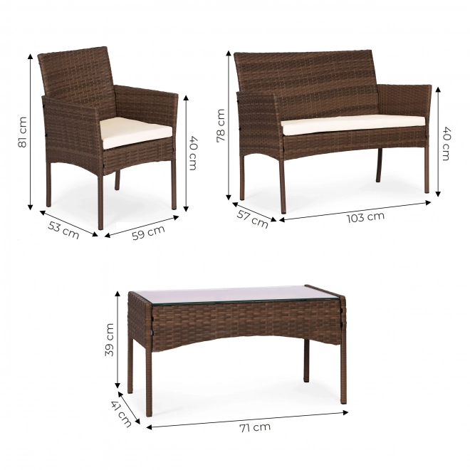 Set mobilier de grădină cu aspect de ratan – bancă, masă, scaune maro MultiGarden