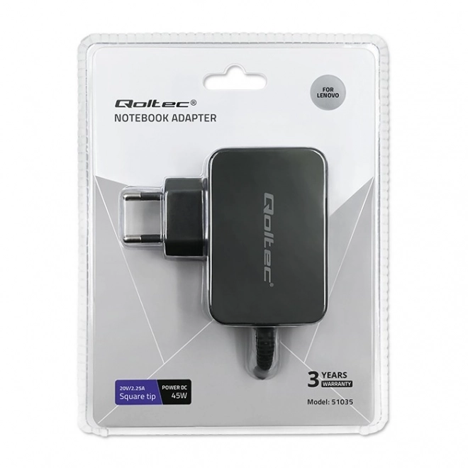Adaptor de alimentare Qoltec 45W pentru Lenovo cu conector tip slim și pin