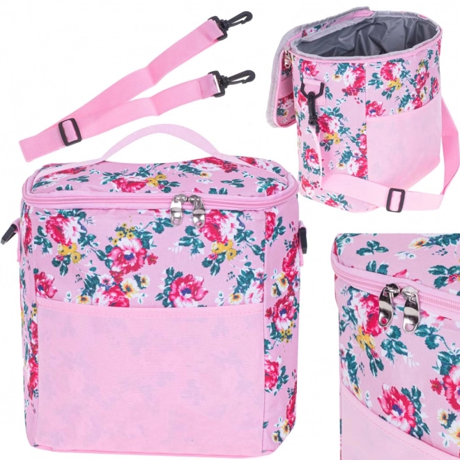 Geantă izolată cu model floral 11L roz