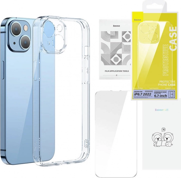 Baseus SuperCeramic carcasă transparentă din sticlă și set de sticlă călită pentru iPhone 14 – Plus