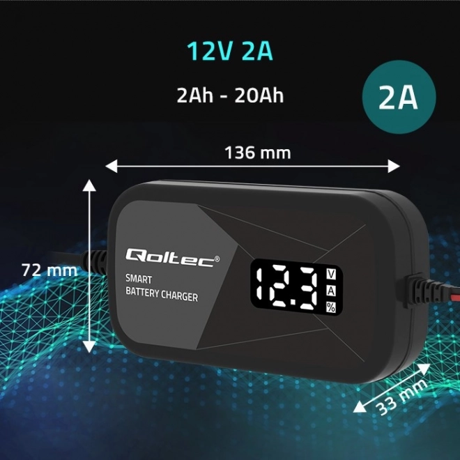 Încărcător inteligent cu microprocesor 12V 2A pentru acumulator AGM GEL cu funcție de regenerare și afișaj LCD