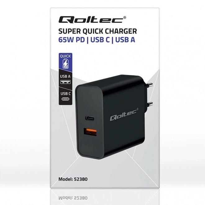 Încărcător Super Quick PD cu port USB-C și USB de 65W