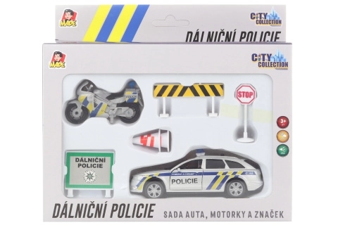 Set Poliția Autostrăzii CITY COLLECTION – mașină cu girofar și motocicletă