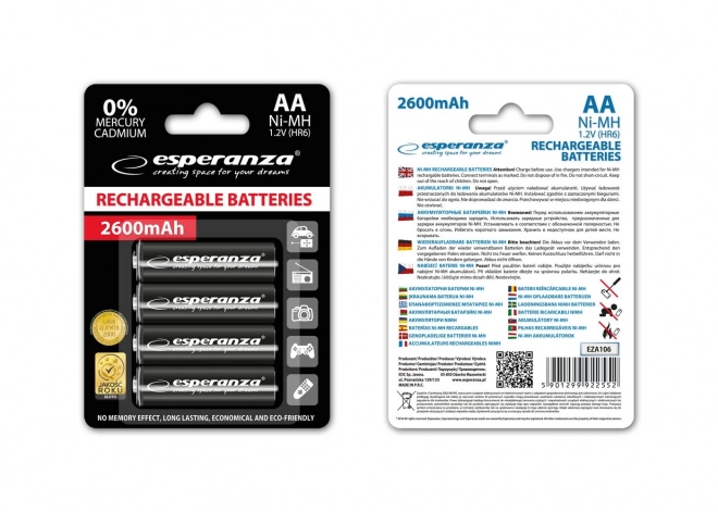 Acumulator reîncărcabil NI-MH AA 2600mAh - Set 4 bucăți, negru