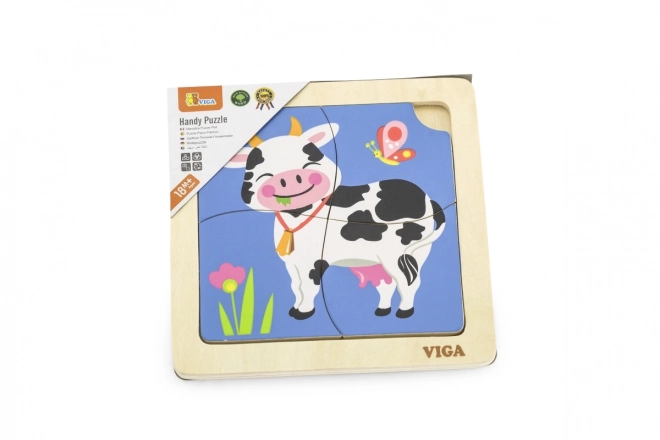 Puzzle din lemn cu 4 piese - Vaca