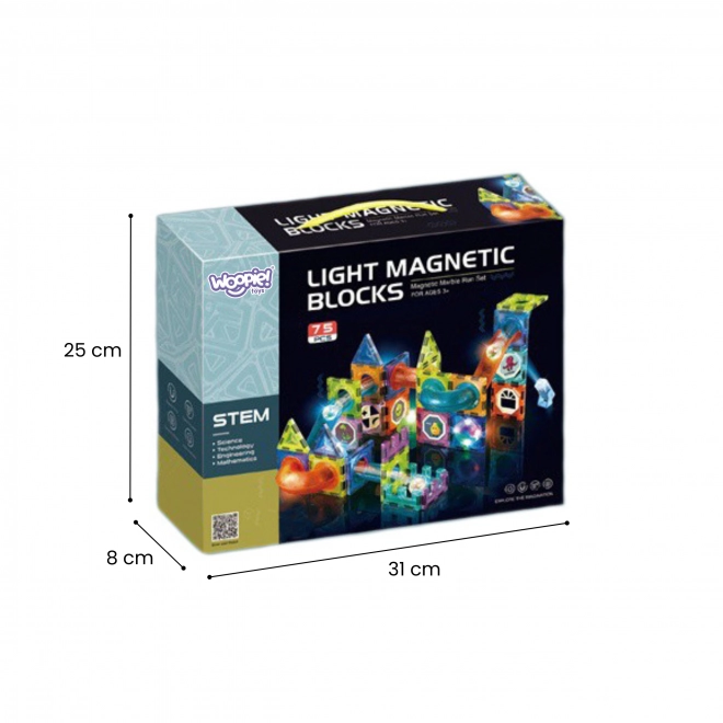 Set de construcție magnetic cu bile luminoase - 75 elemente
