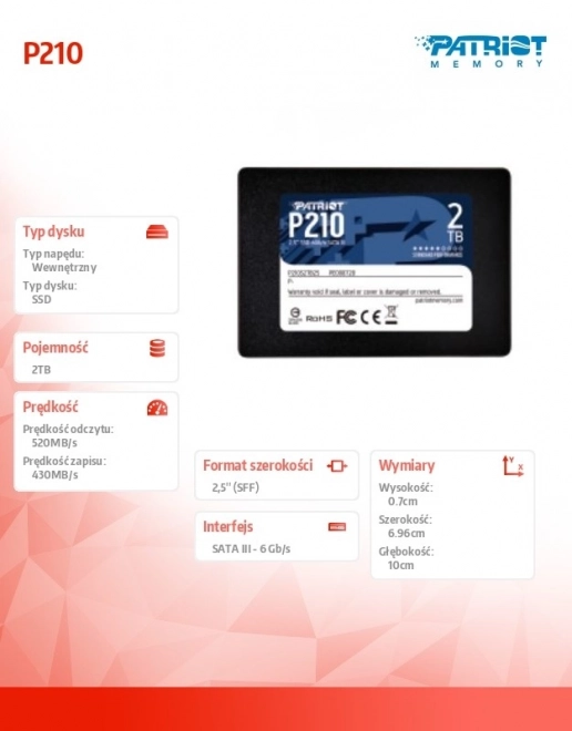Dysk SSD 2TB Patriot P210 SATA III 2,5 inch