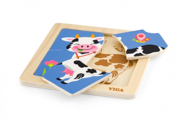 Puzzle din lemn cu 4 piese - Vaca