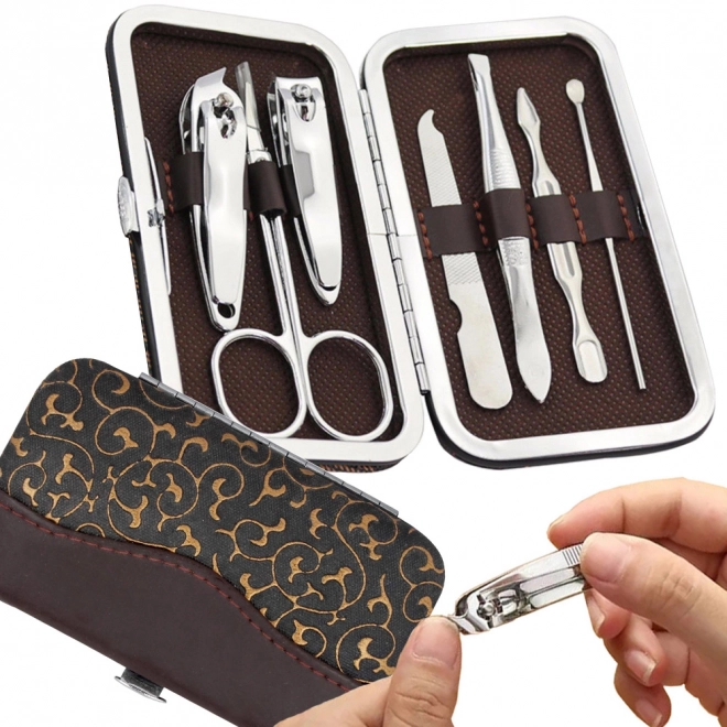 Set manichiură și pedichiură în etui cu clești pentru unghii, 7 piese