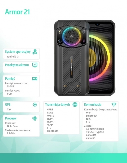 Smartphone Armor 21 4G 256GB cu difuzor RGB Negru