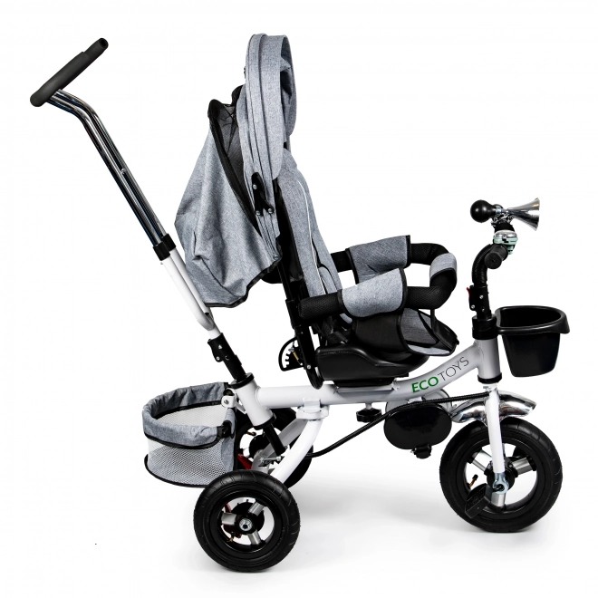 Triciclu rotativ 360° Grey Delux cu acoperiș