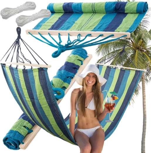 Hamac de grădină cu întăritură din lemn, dungat, 200 × 80 cm