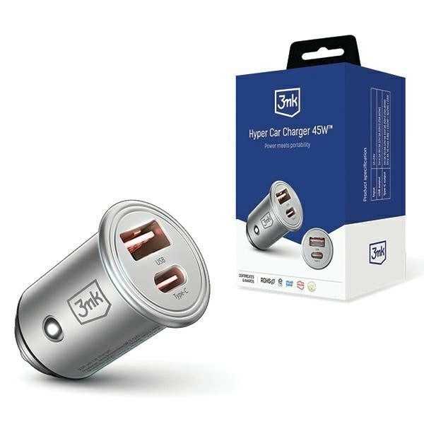 Încărcător auto 45W USB-C și USB-A
