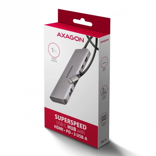 Hub USB-C multiport 5‑în‑1 5Gbps cu HDMI 4K/30 Hz, 3× USB-A, PD 100 W și cablu USB‑C de 100 cm