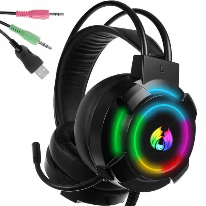 Căști gaming cu fir LED RGB cu microfon 5.1