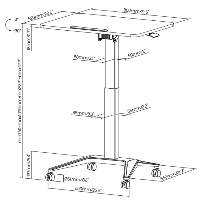 Biurou mobil cu reglaj pneumatic Maclean