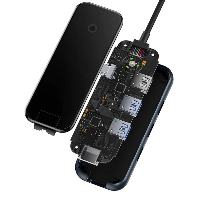 Hub USB-C 5 în 1 AcmeJoy de la Baseus, 2xUSB 3.0, USB 2.0, USB-C PD, RJ45, gri