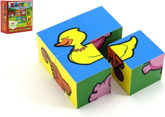 cuburi ilustrate din lemn animăluțele mele întâi 4 bucăți TEDDIES