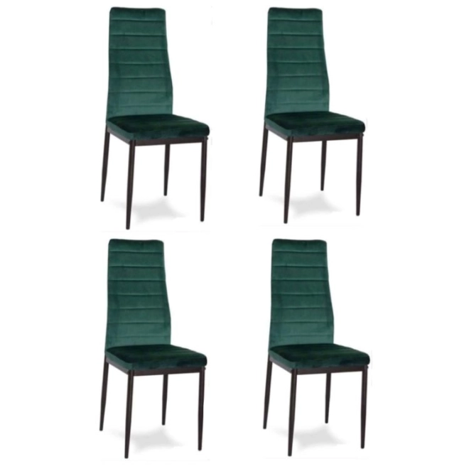 Scaune cu spătar profilat - Catifea verde - Set 4 buc.