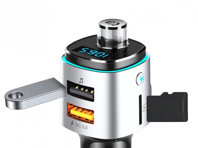 Transmițător FM Bluetooth pentru mașină cu încărcător dublu USB și iluminare LED