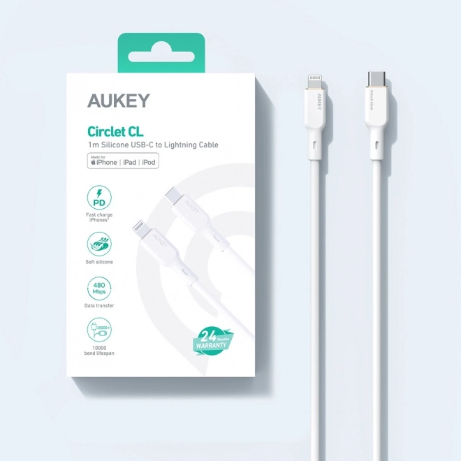 Cablu Lightning-USB C silicagel Alb