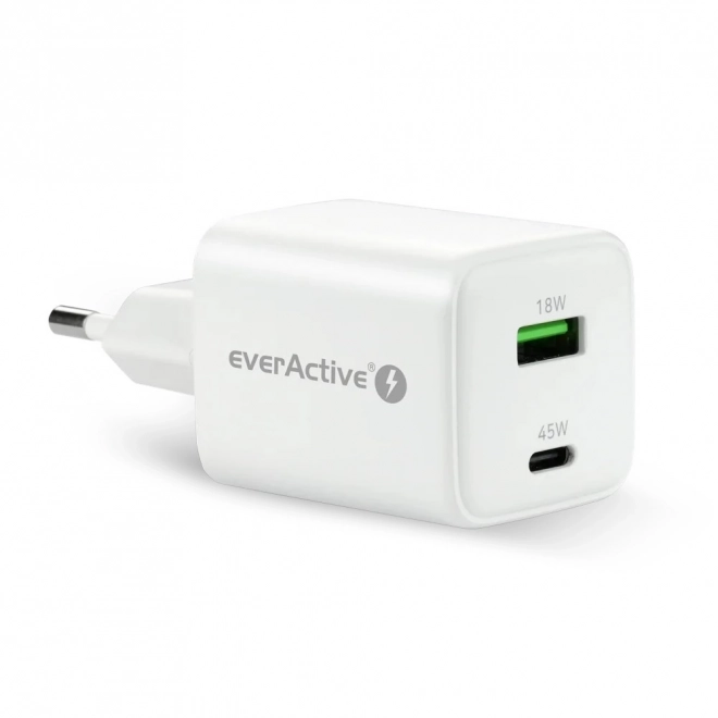 Încărcător de rețea GaN cu USB și USB-C 45W Alb