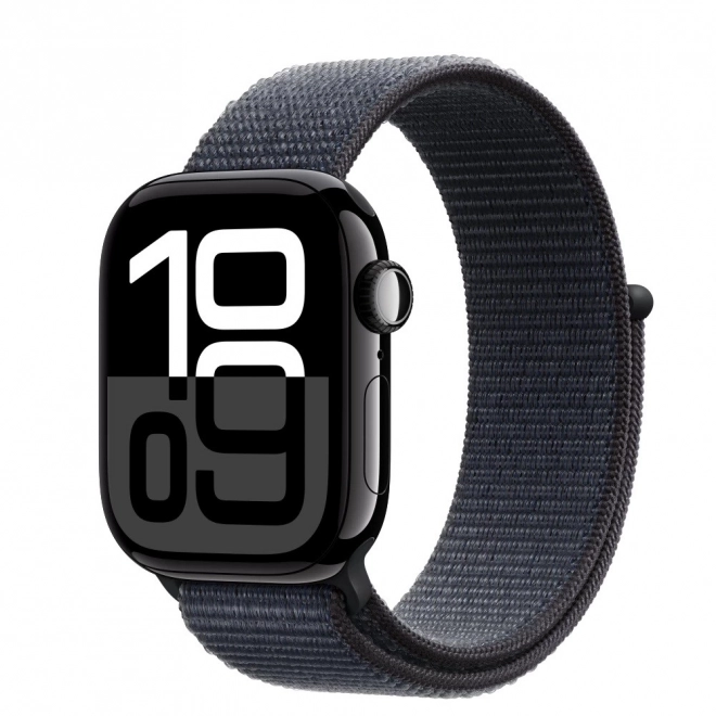 Apple Watch Series 10 cu GPS, carcasă de aluminiu onix, curea sport bleumarin