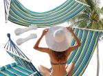 Hamac de grădină cu bară de lemn 200 × 80 cm, în dungi, sarcină maximă 150 kg