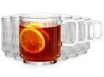 Căni din sticlă cu mâner 350 ml, set 6 buc, sticlă striată Vilde