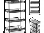 Organizator negru din metal pentru rafturi, pentru bucătărie sau baie, 4 polițe cu roți, ModernHome