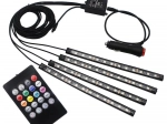 Bandă luminoasă LED pentru interior auto Pilot Light Bar 4×12 LED RGB cu telecomandă