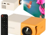 Mini proiector LED cu TFT LCD, 24–60 inci, HDMI/USB, suport 1080p – alb‑portocaliu