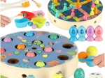 Joc Montessori pentru copii peștișori și omizi – pescuit magnetic și sortare