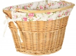 Coș din nuiele pentru partea frontală a bicicletei, cu inserție florală și prindere rapidă click