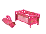 Pătuț de călătorie pentru păpuși cu geantă, model floral roz