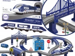 Circuit feroviar polițienesc electric cu mașini, 92 piese, 300 cm