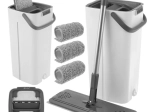 Mop plat cu găleată cu două compartimente 8,5 l RUHHY cu sistem de stoarcere și 3 huse de rezervă