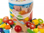 Set din lemn de fructe și legume pentru tăiat, în găletușă