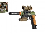Pistol de plastic cu lumină și sunet, pe baterii, cu accesorii