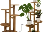Suport vertical din lemn pentru flori 86 cm RUHHY, 6 niveluri pentru 7 ghivece