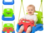 Leagăn pentru copii 3‑în‑1 pe frânghii, verde‑albastru Kruzzel, până la 30 kg
