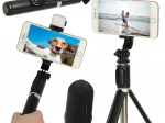 Selfie stick cu telecomandă Bluetooth și trepied cu lumină LED – negru