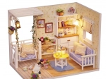 Căsuță din lemn pentru păpuși retro – model DIY cu LED, 13 cm