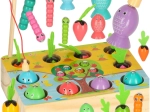 Joc Montessori din lemn: pescuit magnetic, viermișori și recoltarea morcovilor