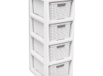 Etajeră de depozitare Rattan cu 4 sertare, albă